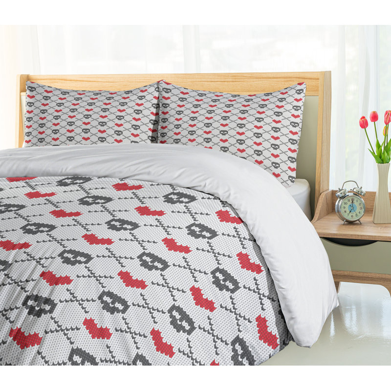 Ensemble de housse de couette crâne, Housse de couette grand + 2 taies décoratives