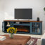 Meuble télé 97 po pour téléviseur de 100 po ou moins, assemblage minimal, denim bleu et finition whisky-586577992