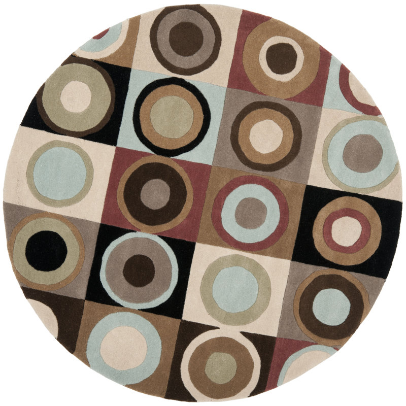 Tapis géométrique en laine et en viscose touffeté à la main Amier, Rond 6 pi