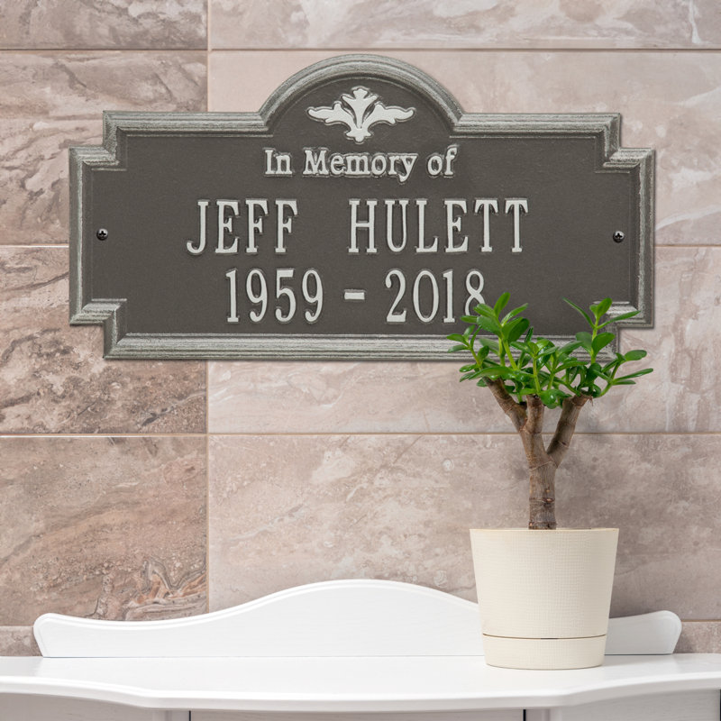 Plaque commémorative «In Memory of» Arlington, Oui, Étain et argent