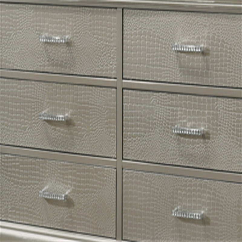 Dresser with Crocodile Embossed Drawer Fronts – Elegant and Functional Storage Solution(not include mirror), Silver/White