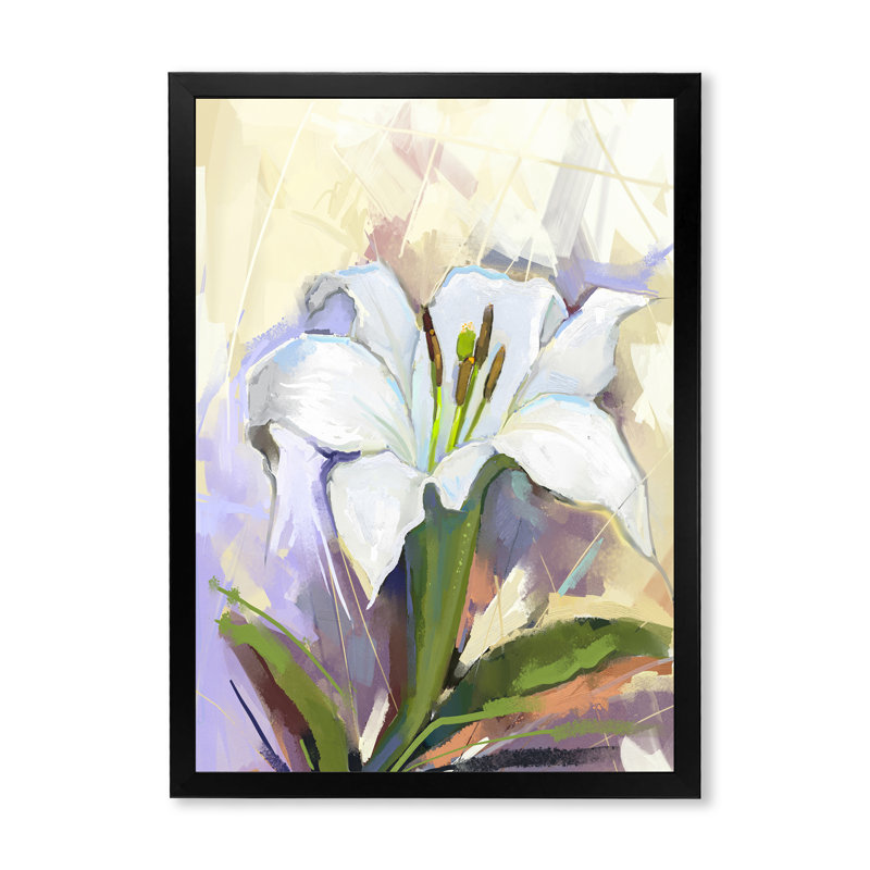 Fleur de lis blanc - peinture, Cadre photo noir, H 20 po x l 12 po x P 1 po