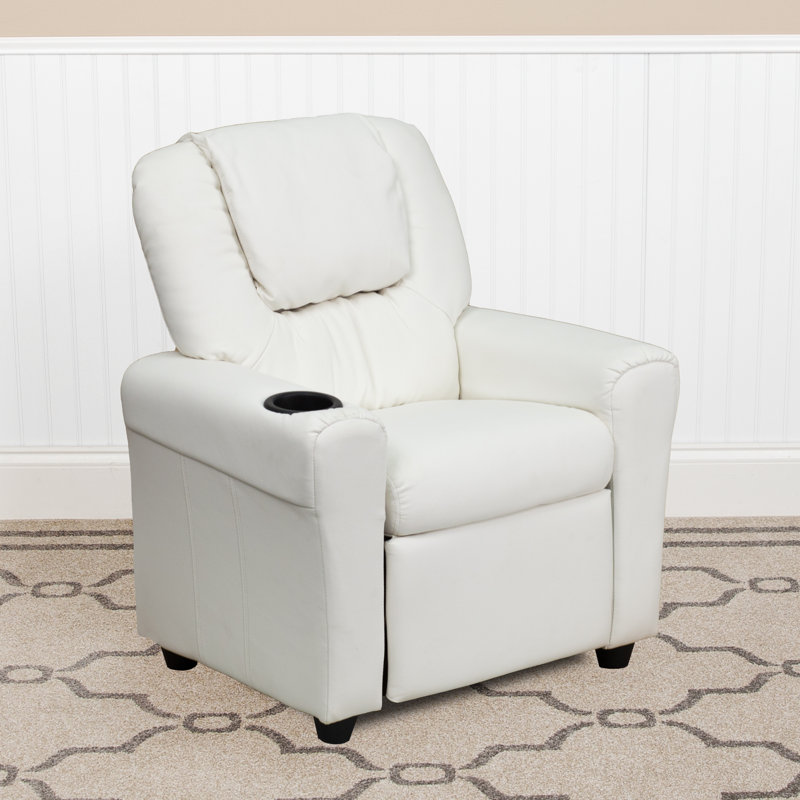 Contemporary Kids Recliner with Cup Holder and Headrest, White