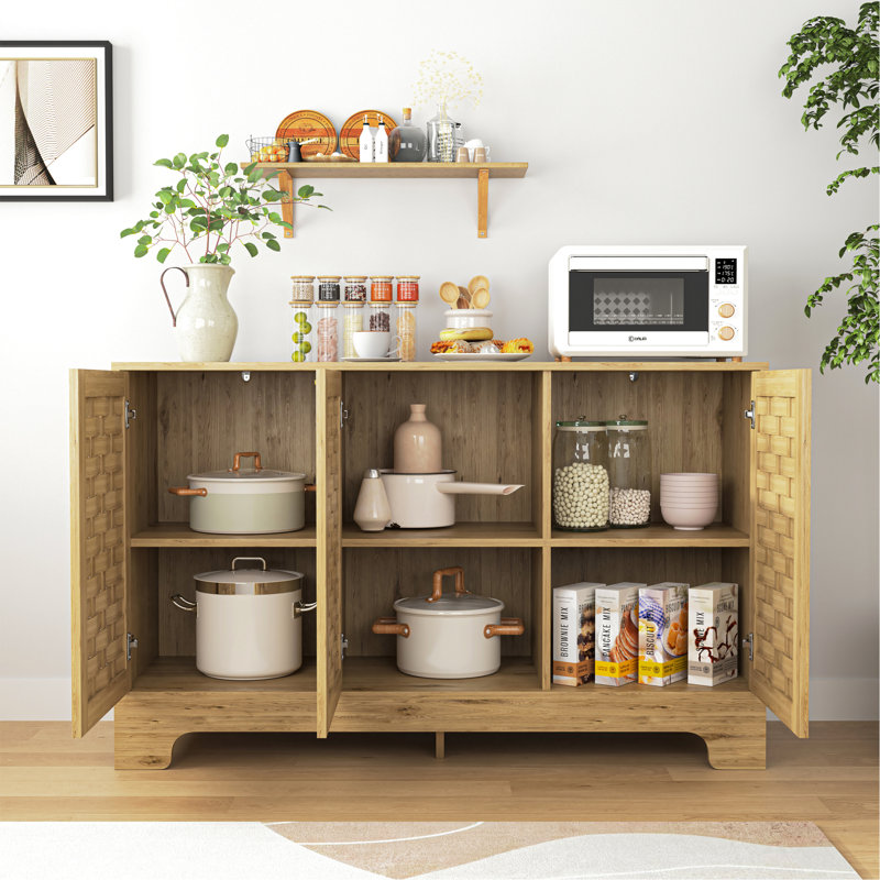 Storage Cabinet With 3 Doors, Wood Sideboard Buffet Storage With Adjustable Shelf, Anti-Tip Kit Accent Cabinet For Living Room, Hallway, Entryway, Dining Room, Bedroom