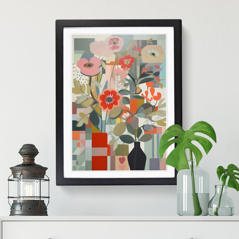 FRM-V0523-942X Flowers Orphism Design Vol.7 - Print, 64cm H x 46cm W x 2cm D, Black