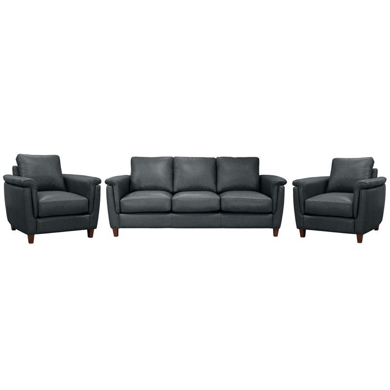 Ensemble de salon en cuir véritable Rambrij, Cobalt; cobalt, 1 canapé et 2 chaises