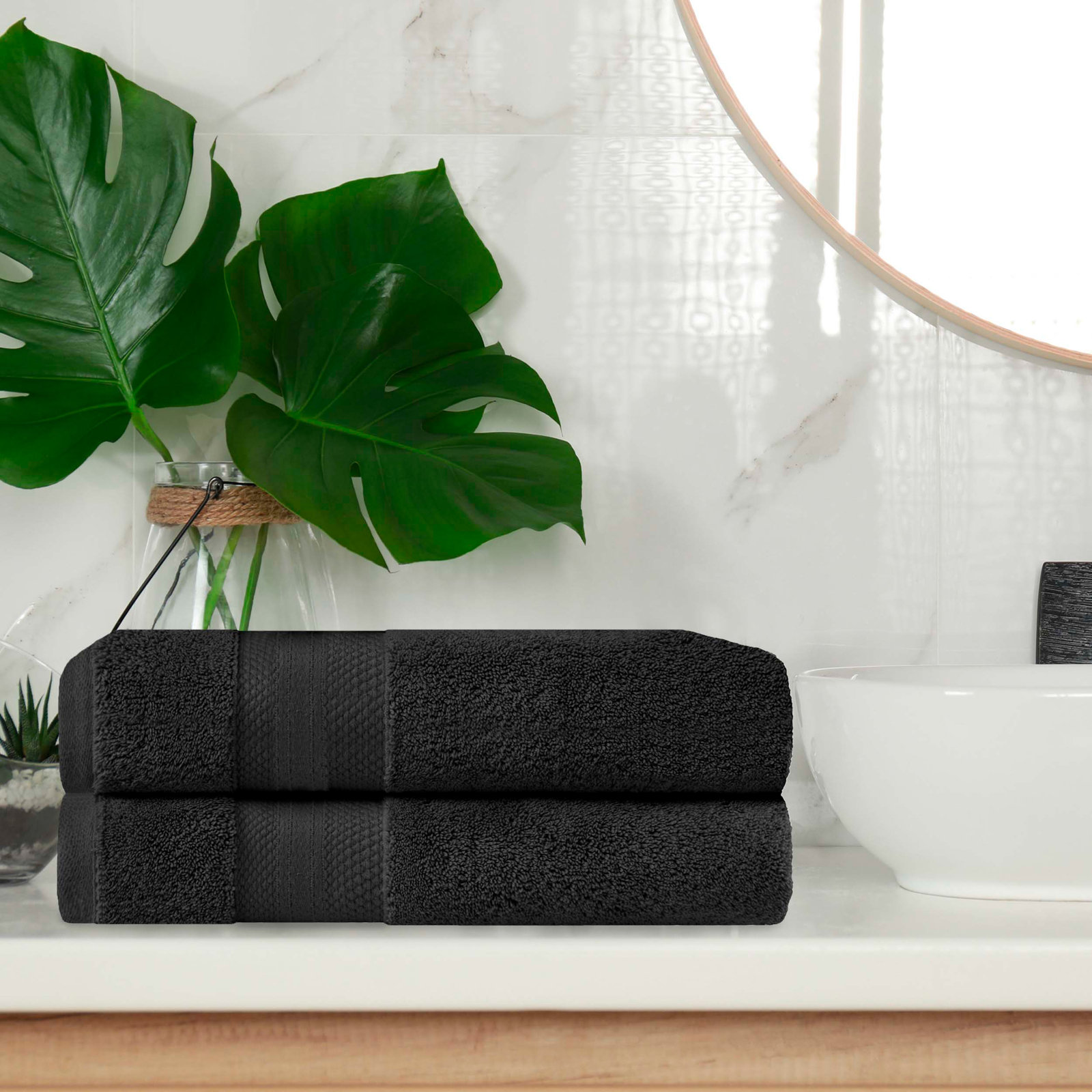 Finnian Ultra-Plush Heavyweight, 100% Turkish Towel Collection, Black, Bath Towels - 2 Pack