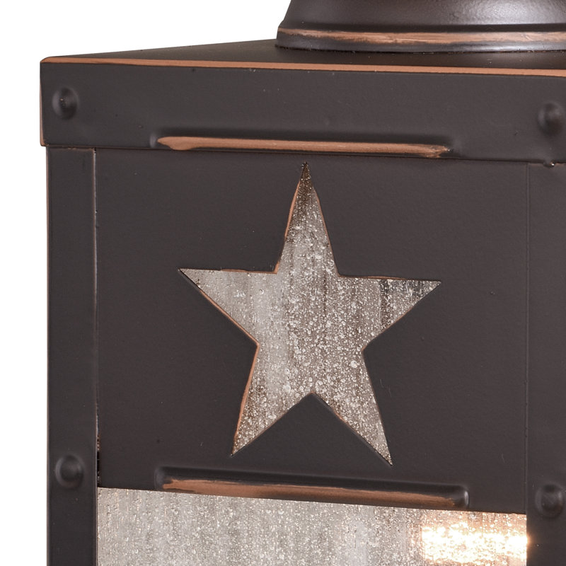 Vandervoort 13 in. H 1-Light Burnished Bronze Rustic Star Outdoor Wall Sconce made of Durable Steel, Clear Seeded Glass Shade, LED Compatible, Use for Exterior Porch Patio Front Door or Garage