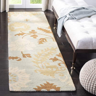 Tapis bleu en laine à boucles fait à la main Jahiem