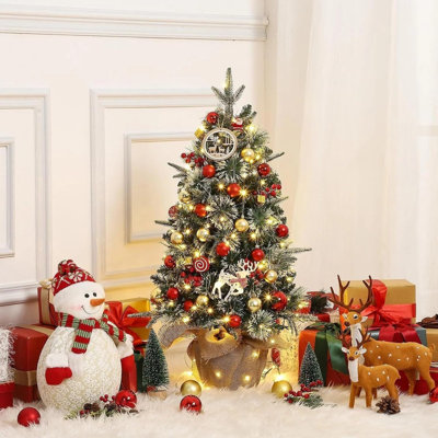3ft Pre-Lit Snow Flocked Christmas Tree with 78 LED 8 Modes, Mini Desktop Tree for Home Office