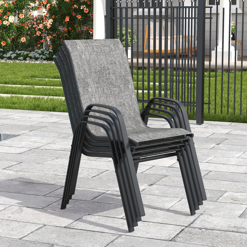 Ensemble de salle à manger d'extérieur pour 4 personnes avec chaises empilables, Gris, Gris
