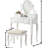 White Wood Vanity Desk And Chair - Adjustable Mirror & 5 Drawers For Makeup Cosmetic Storage Table Stool, Drawer Oval Care