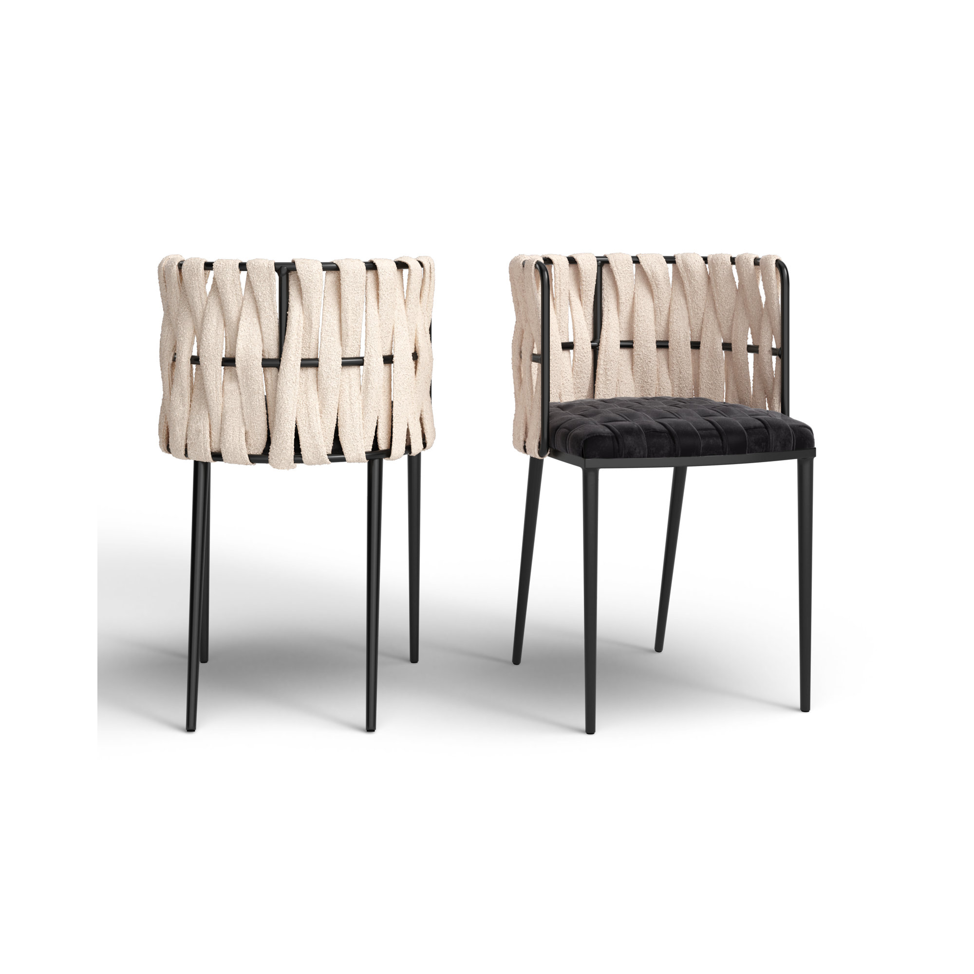 Tyrone Tufted Dining Arm Chair, Black/White Velvet, Black