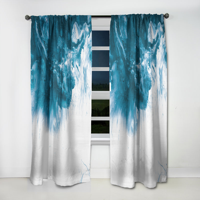 Blue and White Marble Acrylic - Abstract Mid-Century Modern Blackout Curtain Single Panel, 52" W x 108" L