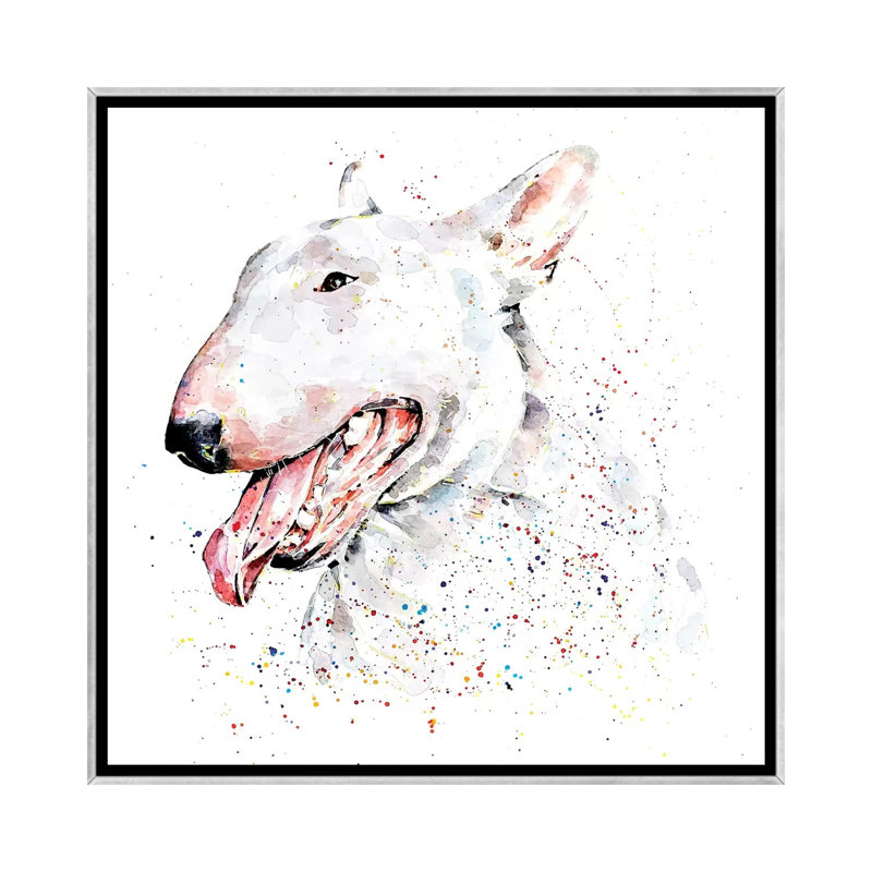 Bull terrier blanc par Edwatercolours-impression, Toile avec cadre argenté, Pas de tapis, H 26 po x l 26 po x P 1,5 po