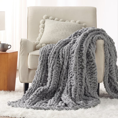 Hand-Knit Chenille Chunky Throw Blanket