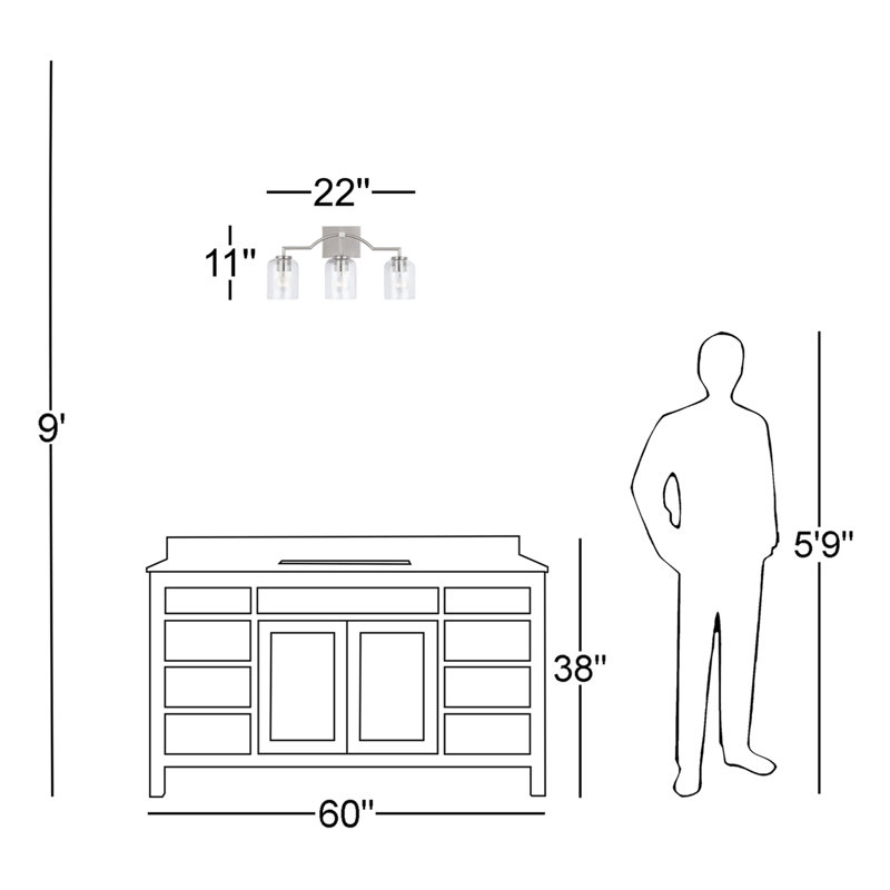 Ahern 3 - Light Dimmable Vanity Light, Brushed Nickel
