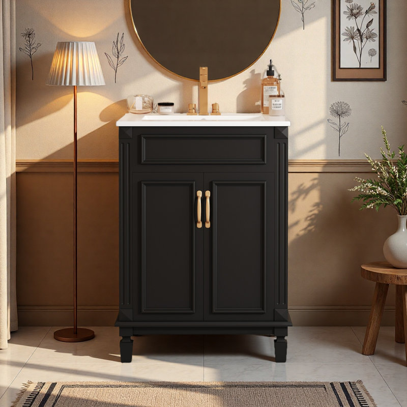 Meuble-lavabo 24 po avec lavabo supérieur, Noir