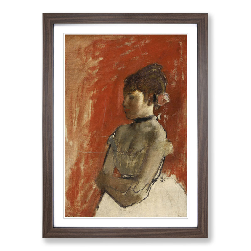 Ballet Ballerina Dancer with Crossed Arms by Edgar Degas - Picture Frame Painting, Walnut Framed, 65cm H x 48cm W x 2cm D