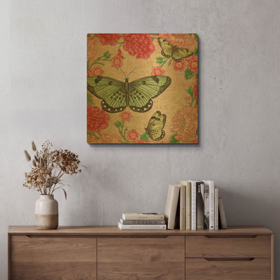 «Jardin De Luxe 1» par Jean Plout, art mural en métal doré, 24 po x 24 po