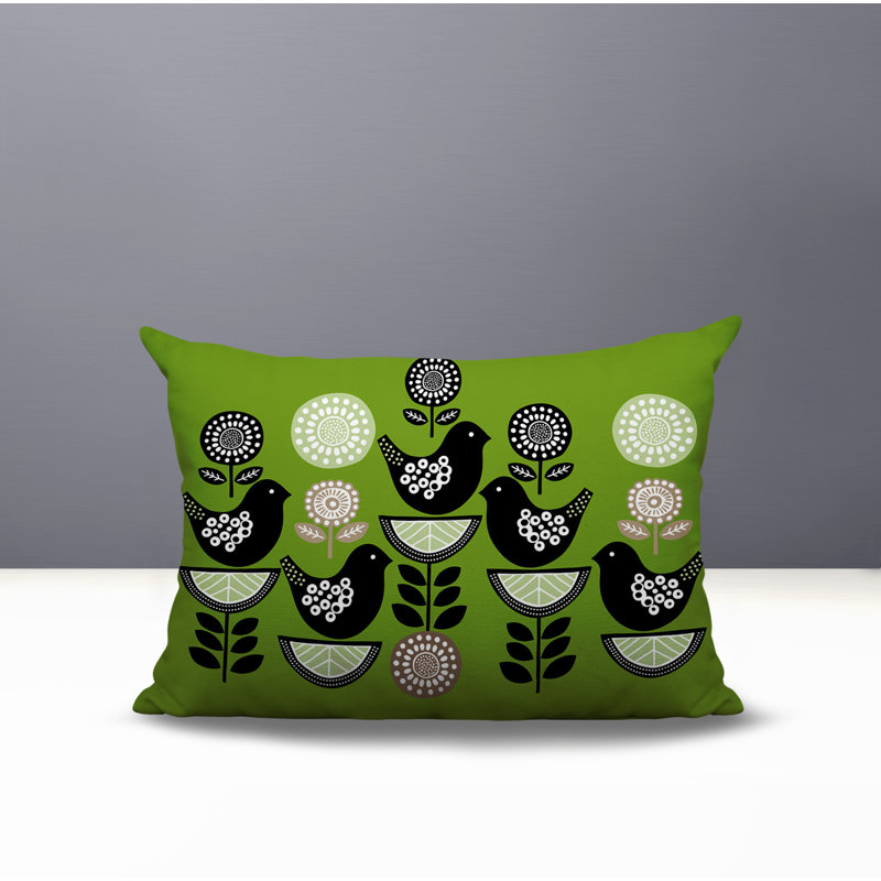 Oreiller rectangulaire intérieur / extérieur réversible Lina Bird, Chartreuse, Rectangle H 14 po x l 20 po