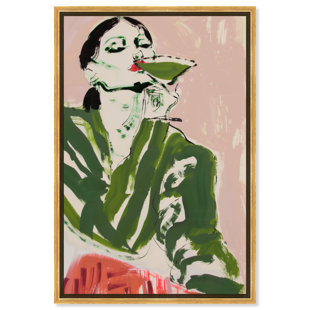 Green Martini Girl Canvas Boho Colorful Wall Art by Art Remedy