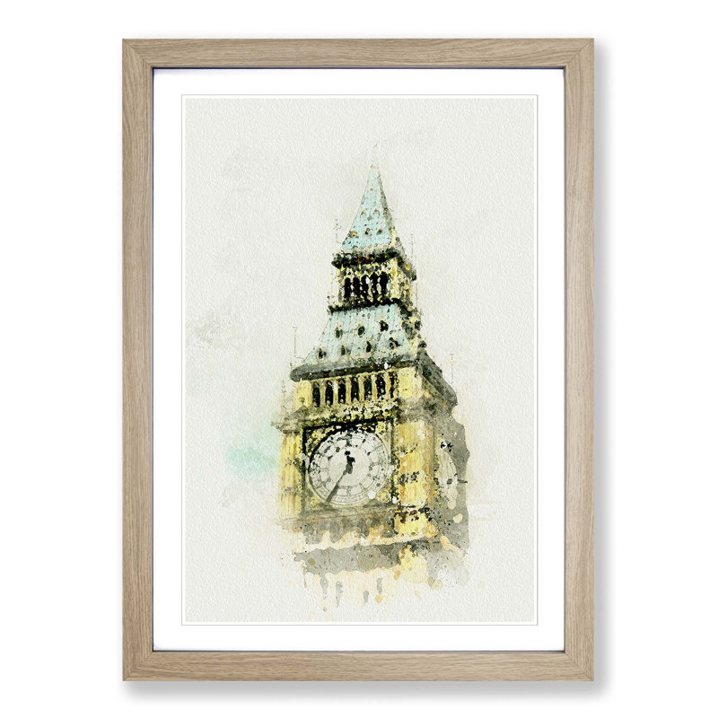 Big Ben in Abstract - Picture Frame Graphic Art Print, 65cm H x 48cm W x 2cm D, Oak Framed