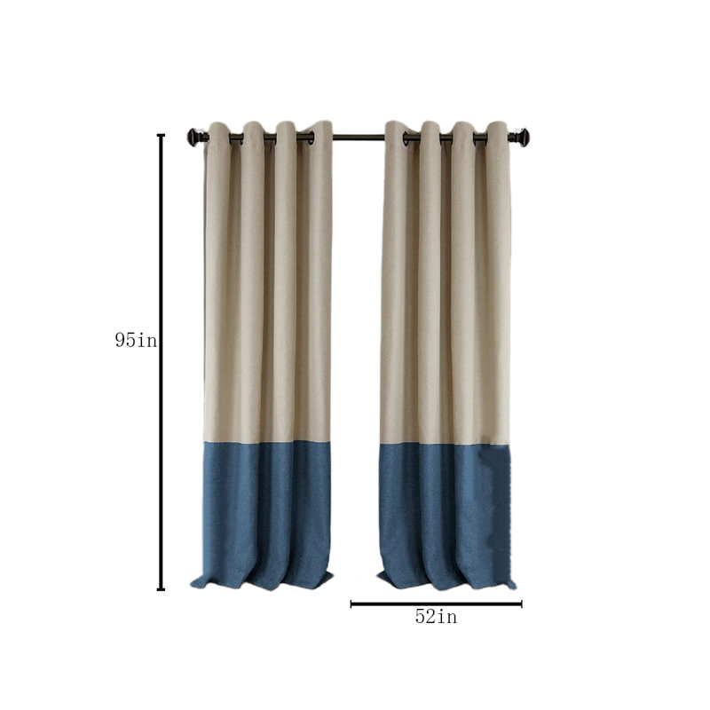 Color-Block Blackout Window Curtain, Single Panel Polyester Blackout Sliding Panel, 52" W x 95" L, Beige/Navy