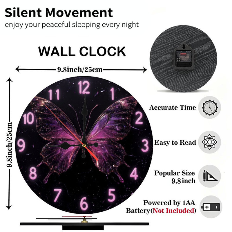 Horloge papillon avec chiffres lumineux