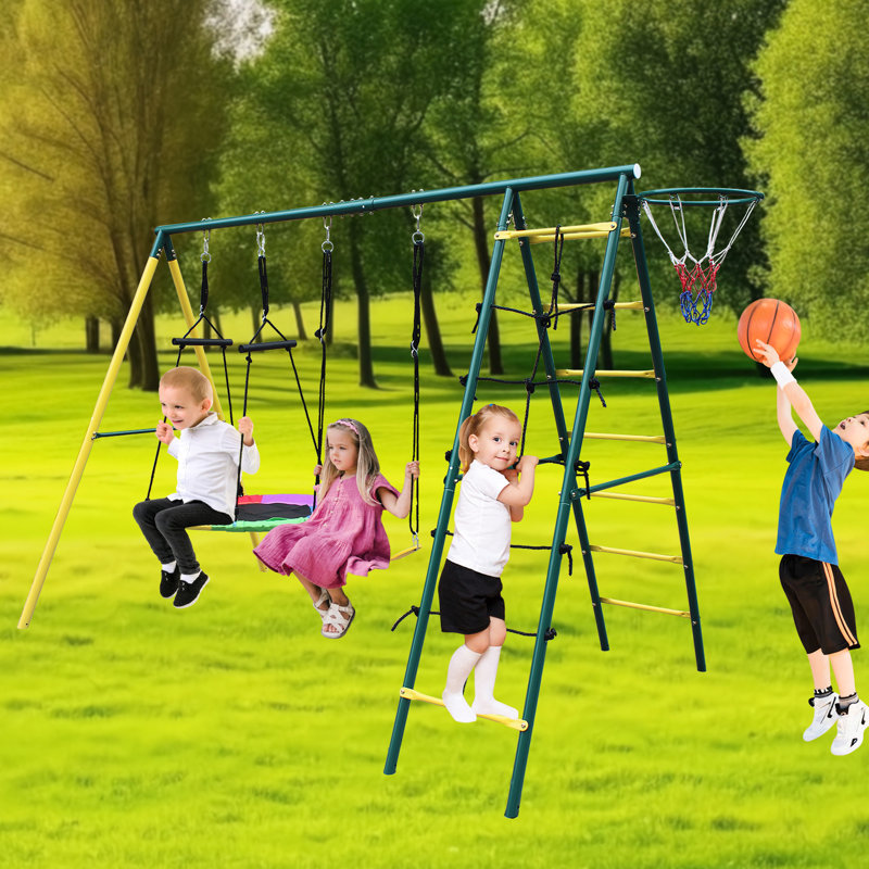 Balançoire en métal multicolore avec dispositif de sécurité