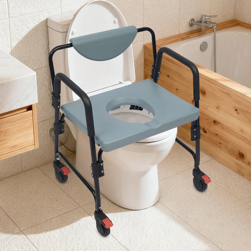 Fauteuil de toilette robuste avec roulettes verrouillables pour la maison, la chambre à coucher et les soins