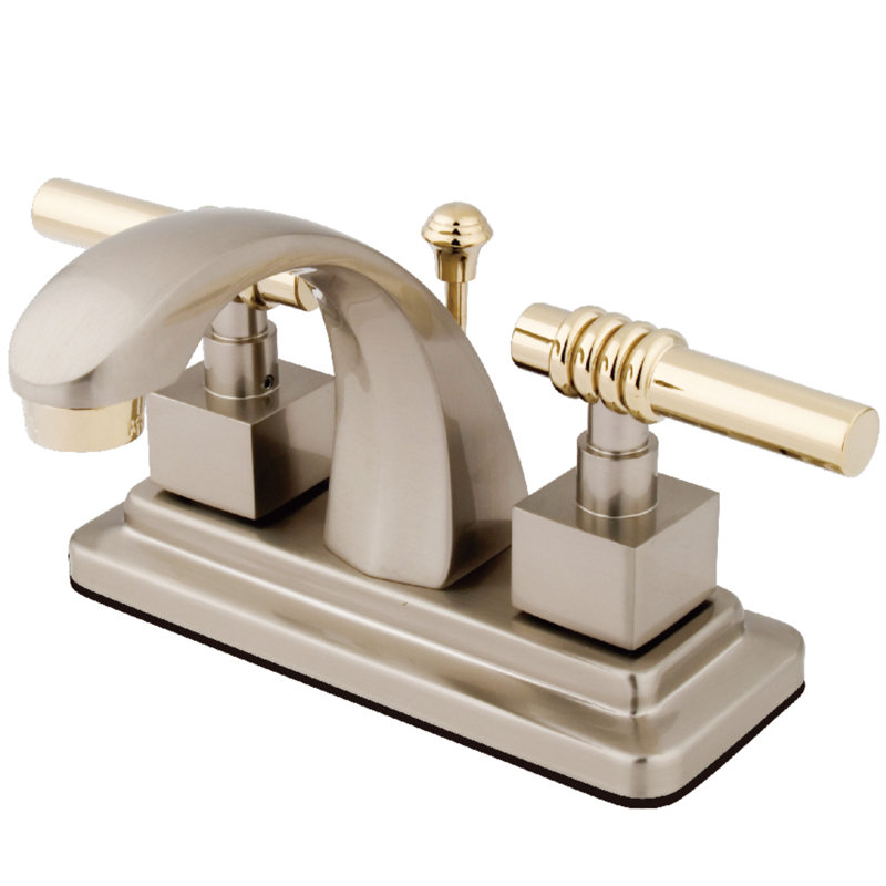 Milano Centerset Bathroom Faucet with Drain Assembly, Satin Nickel/Polished Brass