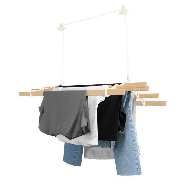 Cast Iron Retractable Clothesline, 14cm H x 90cm W x 56cm D, Ivory