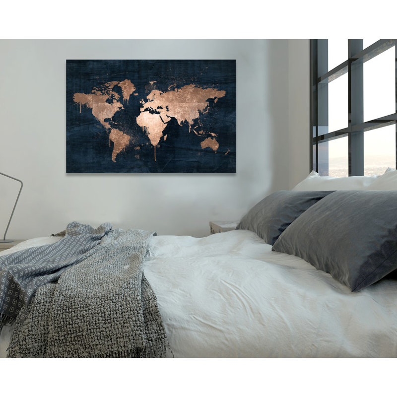 «Mapamundi Copper», impression sur toile tendue, H 24 po x l 36 po x 1,5 po, Toile tendue