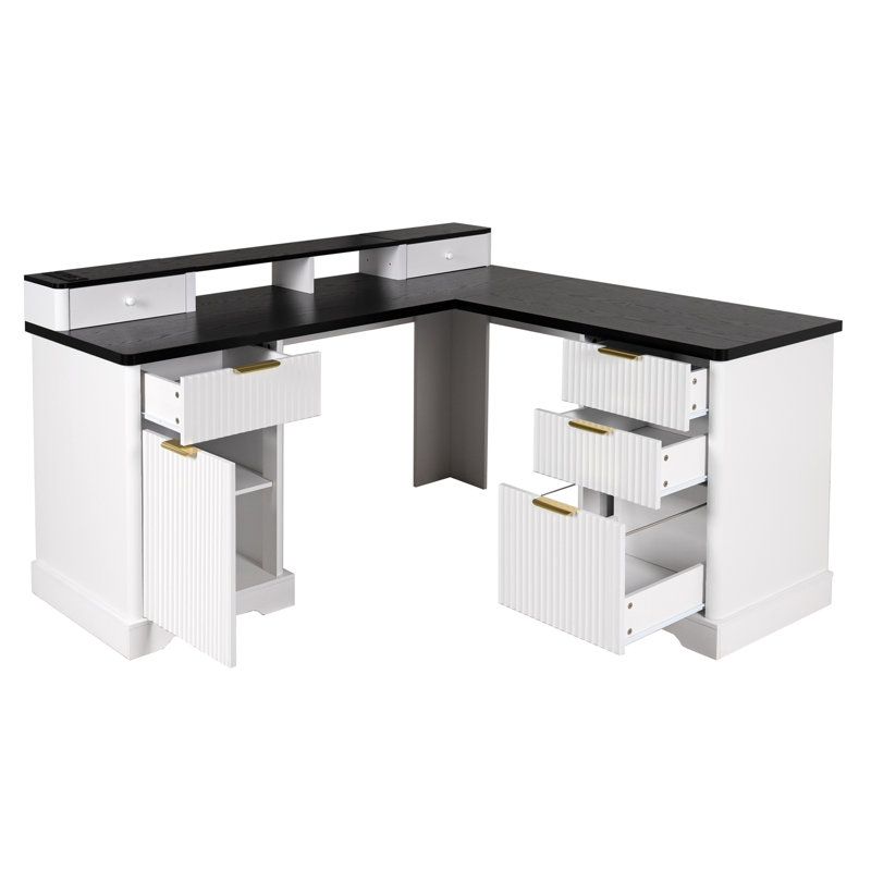 Bureau en L 59 po cannelé avec station de charge et armoire de rangement 59 po Modern