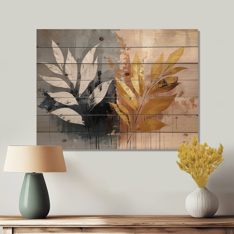 Golden Ferns Herb Pure Form II - décoration murale en bois de fougères - sur bois de pin naturel