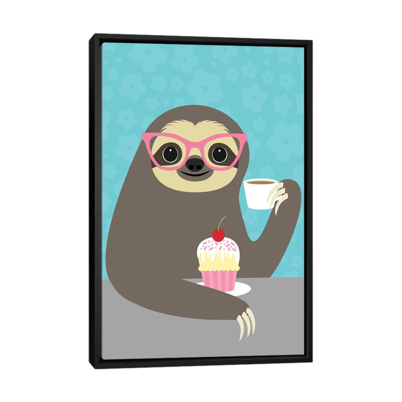 «Diva Sloth», reproduction sur toile tendue, H 26 po x l 18 po x P 1,5 po, Toile encadrée noire, Pas de tapis