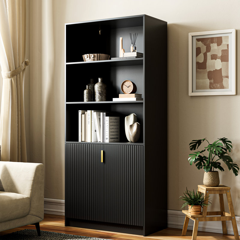70.9" H Bookcase With Cabinets, Black