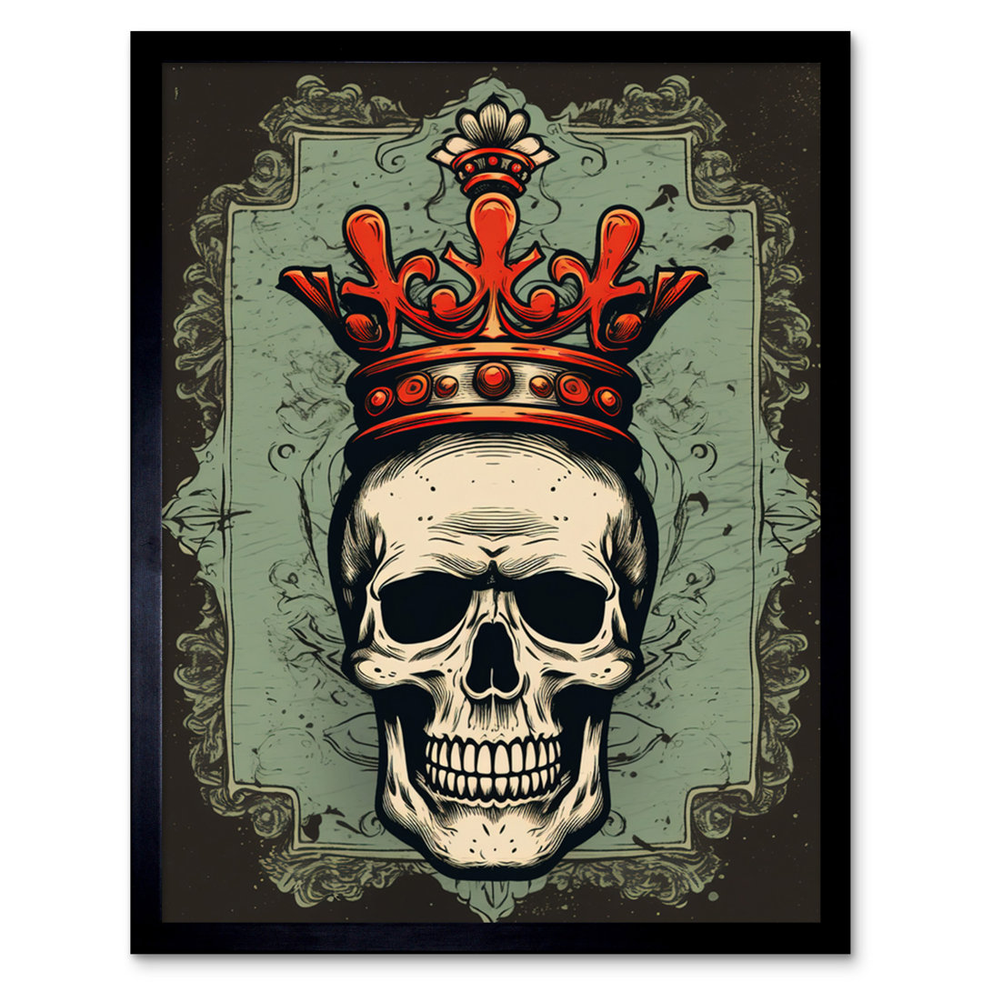 Braecona Skull Crown Art Nouveau Tattoo Ink Body Art Rockabilly Americana - Single Picture Frame Print