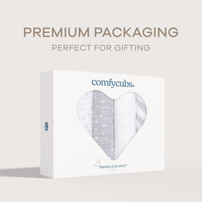 Comfy Cubs Large Grey and White Muslin Cotton Swaddle Blankets Set