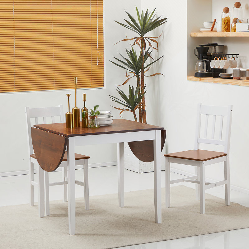 Table de cuisine en bois massif de 55 po, tables à abattants pour petits espaces, Brun / Blanc