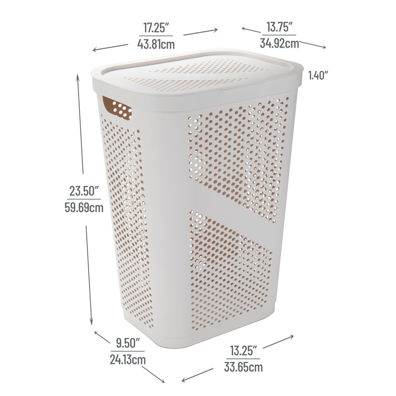 Mind Reader 60L Slim Laundry Hamper, Clothes Basket, Lid, Ventilated, Plastic, 17.25"L x 13.75"W x 23.5"H, Ivory
