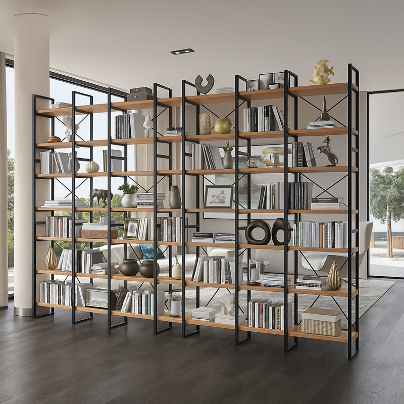 Lotus Large Room Division and Library Bookshelves, (7 Shelves) 99.6" H x 142" W x 12.5" D./Oak