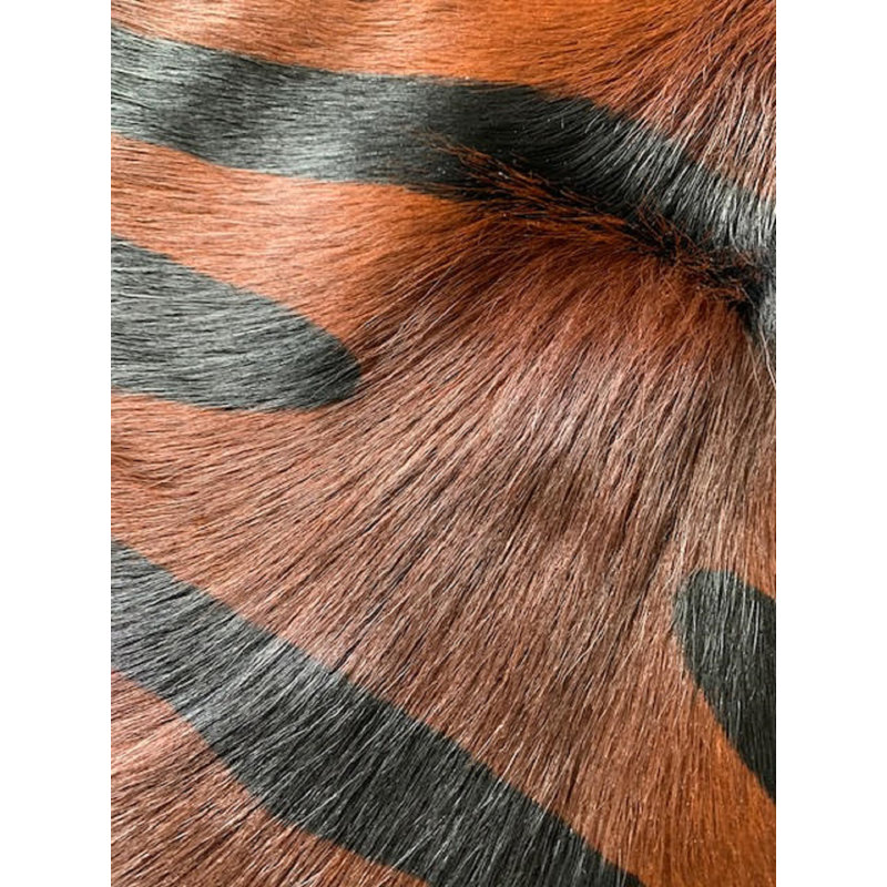 Reverse Zebra Print Handmade Cowhide Brown and Black Rug