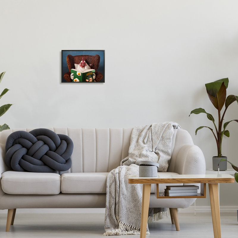 Poulet lisant un livre, impression sur bois, Giclée encadrée noir minuit, H 11 po x l 14 po x P 1,5 po