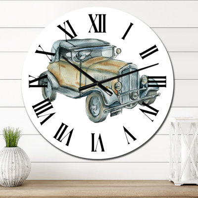 Voiture rétro dans les tons de vert et de gratte - horloge murale industrielle