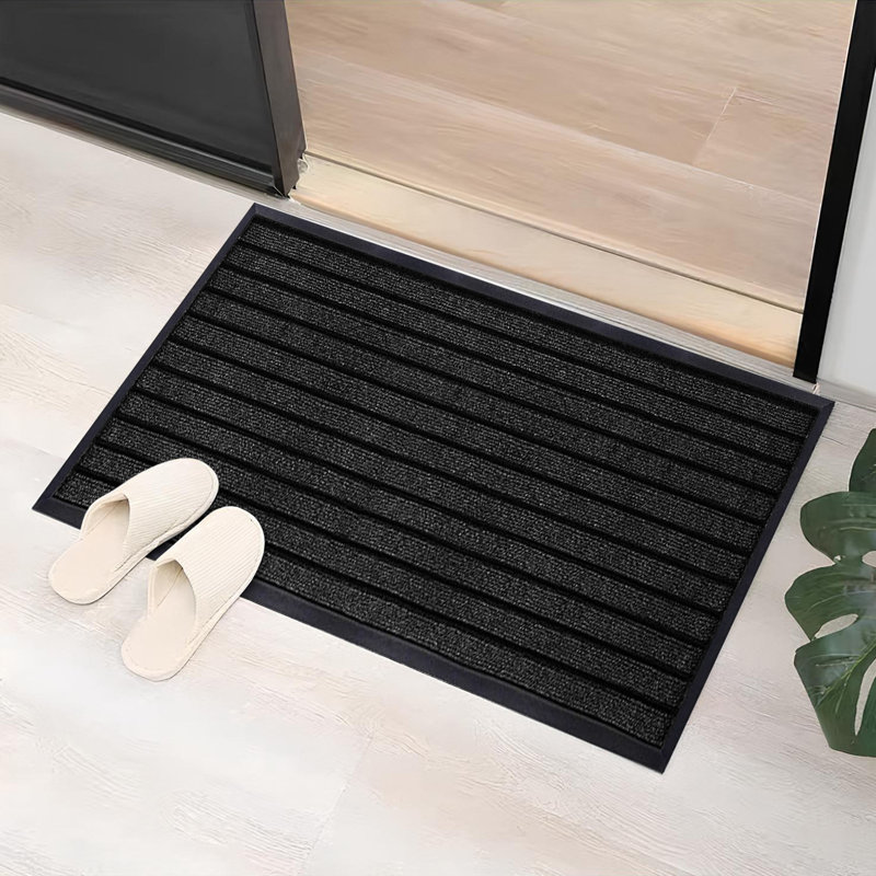NON-SLIP RUBBER DOOR MAT - INDOOR/OUTDOOR USE, 80cm W x 150cm L, Black