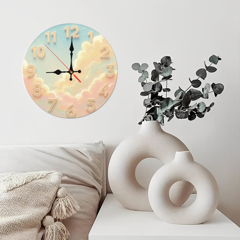Horloge avec chiffres et nuages pastel