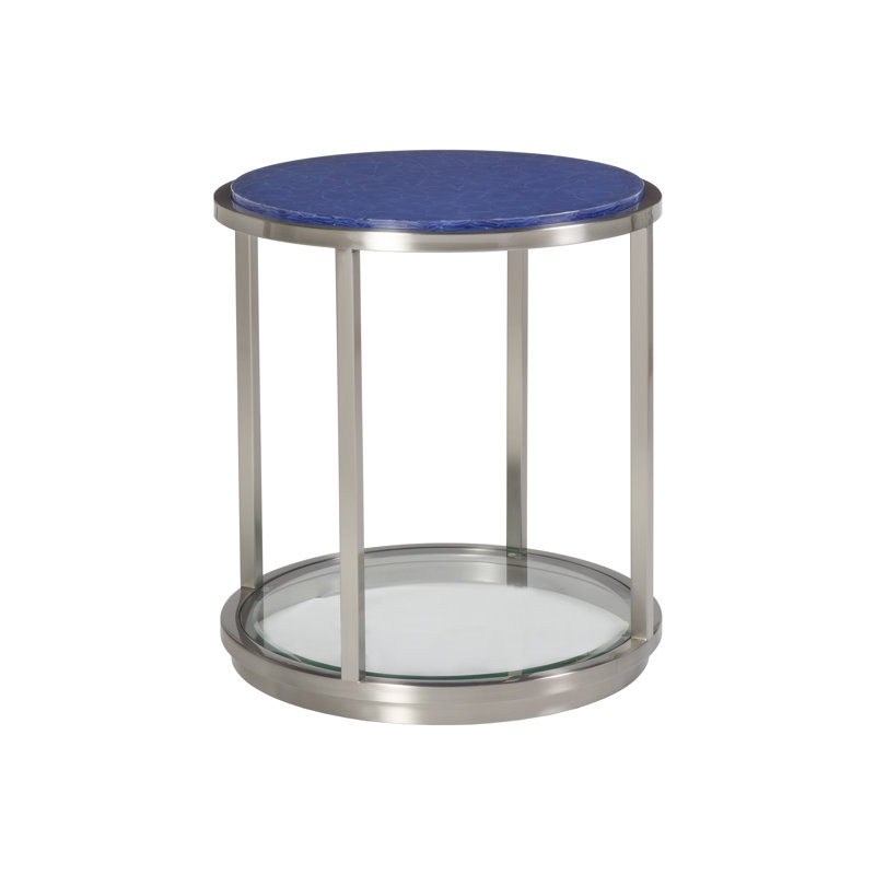 Contemporary Ultramarine 24" Metal & Glass Round End Table