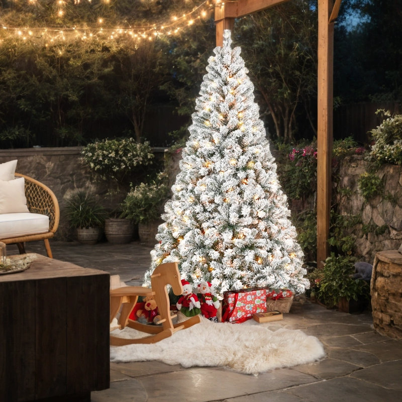Arbre de Noël artificiel enneigé 7 pi 1022 pointes Support en métal robuste, 7', Non pré-éclairé